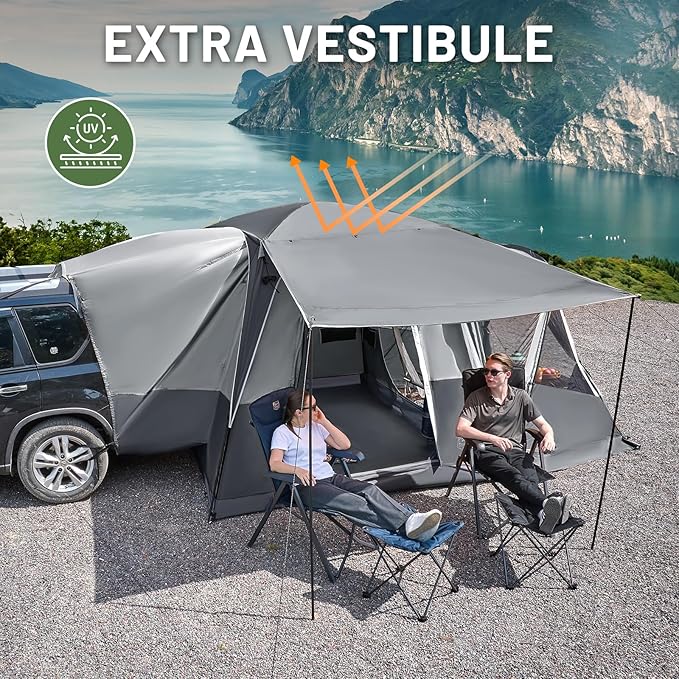 TIMBER RIDGE 5-9 Person SUV Tent with Screen Porch and Awning for Family Camping, Weather Resistant and Portable Van or Car Tent, Includes Rainfly and Storage Bag, 13' W X 10' L X 7.1' H