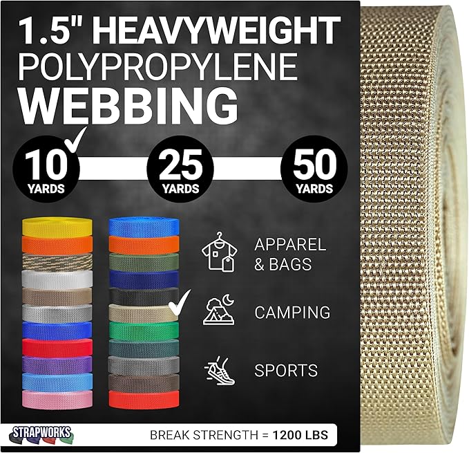 Strapworks Heavyweight Polypropylene Webbing - Heavy Duty Poly Strapping for Outdoor DIY Gear Repair, 1.5 Inches