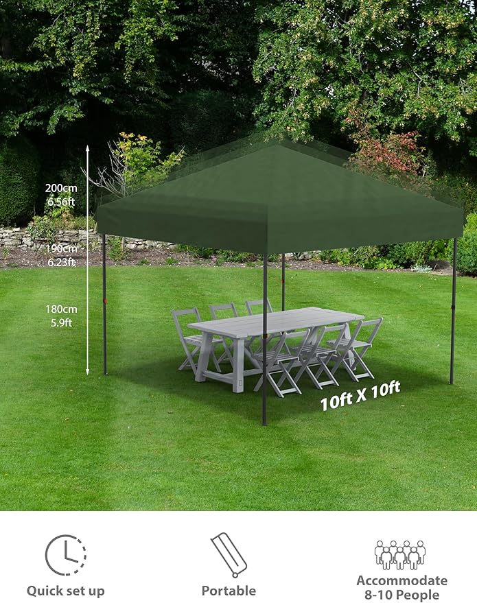 Garvee 10x10 Pop Up Canopy Tent Outdoor Canopy One-Person Set Up Heavy Duty Commercial Instant Tent Shelter, 4-Sidewall+Green