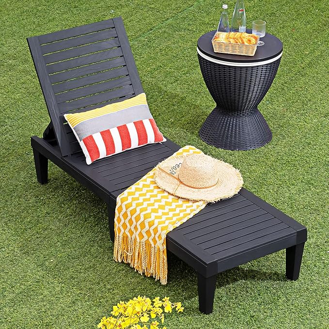 Tangkula Outdoor Chaise Lounge Chair, Lightweight Patio Lounge Recliner Chair with Adjustable Backrest, 5 Reclining Positions Chaise Lounger for Patio, Beach, Balcony, Poolside, Backyard (2, Black)