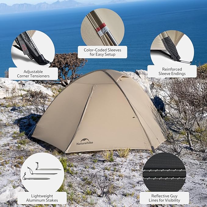 Naturehike Giling 1/2 Person Backpacking Tent 4 Season Lightweight Tent for Hiking & Bikepacking Easy Setup 3000mm Waterproof Ultralight CampingTents for Outdoor Cycling
