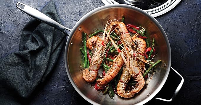 Tramontina Signature Tri-Ply Clad Stainless Steel 12.5-Inch Wok with lid, Induction-Ready, Dishwasher-Safe, NSF-Certified, Made in Brazil