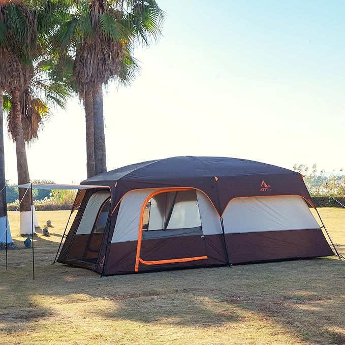 KTT Extra Large Tent 6-10-12-14 Person(B),Family Cabin Tents,2 Rooms,3 Doors and 3 Windows with Mesh,Straight Wall,Waterproof,Double Layer,Big Tent for Outdoor,Picnic,Camping,Family Gathering