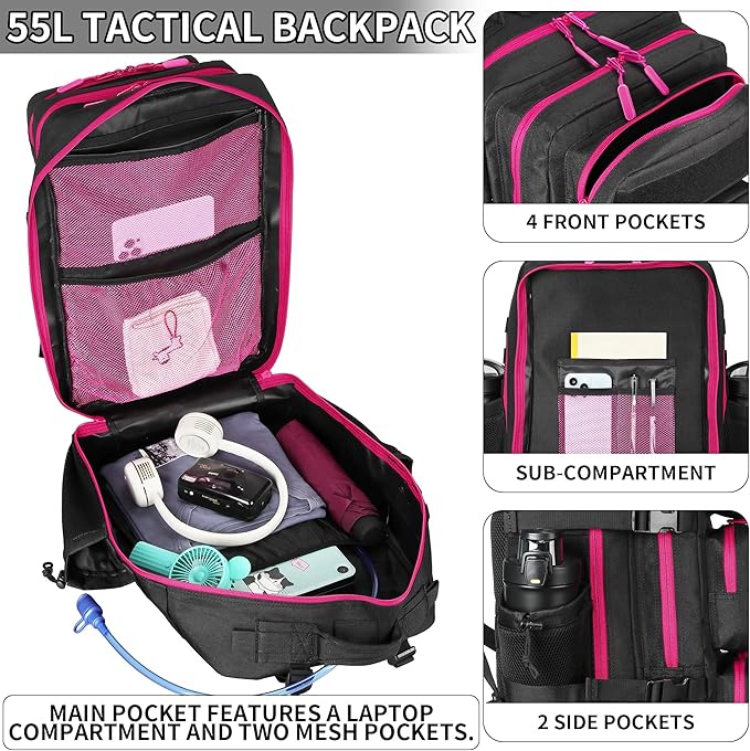 55L Tactical Backpack Heavy Duty Military Rucksack Molle Backpack 3 Day Assault Pack for Work Outdoors