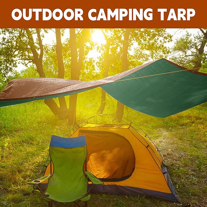 Tarp 8x10 ft (4-Pack) 100% Waterproof 7mil Durable Grommets and Reinforced Edges,Uv Resistant,Green/Brown Tarp,Emergency Rain Shelter,Outdoor Cover and Camping Use -by MVPNET