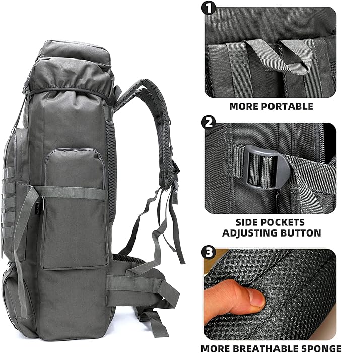 King'sGuard 70L Camping Hiking Backpack for Men Women Large Military Tactical Backpack Molle Rucksack Backpack for Outdoor