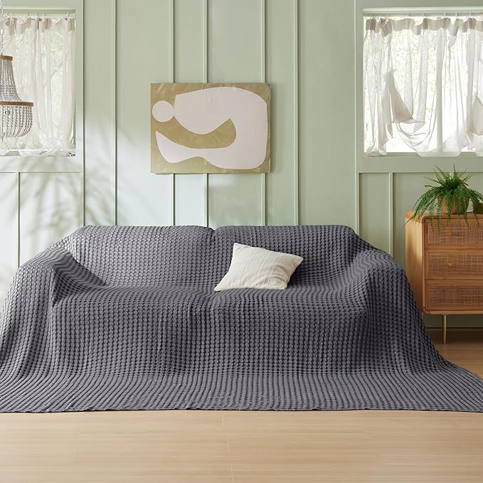 Bedsure Cooling Cotton Waffle Oversized King Blanket - Lightweight Breathable Blankets Rayon Derived from Bamboo for Hot Sleepers, Luxury Throws for Bed and Sofa Dark Grey, 120x96 Inches
