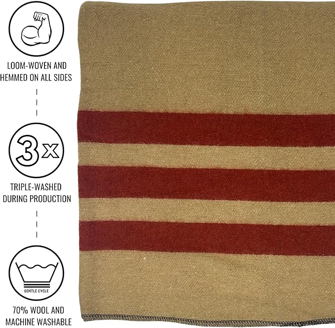 Arcturus Rainier Wool Blanket - 4.5lbs Warm, Heavy, Washable, Large | Great for Camping, Outdoors, Survival & Emergency Kits (Dry Falls)