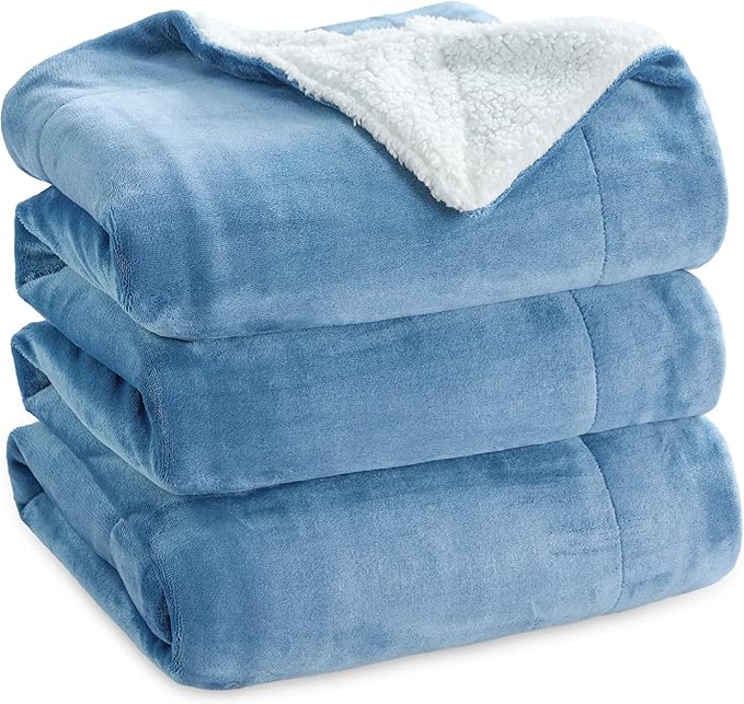 Bedsure GentleSoft Sherpa Fleece Blankets King Size for Bed - Thick and Warm, Soft Fuzzy Plush King Blanket for Winter, Washed Blue, 108x90 Inches