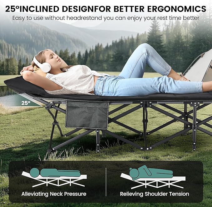 Oversized XXL Folding Camping Cot W/Mattress, 75" L x 27.5" W x 14" H, Heavy Duty Portable Cot for Adults with Carry Bag – Durable 1200D Oxford Fabric for Camping, Travel, Home, or Office