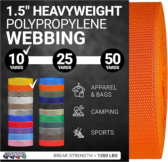 Strapworks Heavyweight Polypropylene Webbing - Heavy Duty Poly Strapping for Outdoor DIY Gear Repair, 1.5 Inches