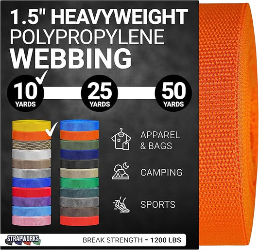 Strapworks Heavyweight Polypropylene Webbing - Heavy Duty Poly Strapping for Outdoor DIY Gear Repair, 1.5 Inches