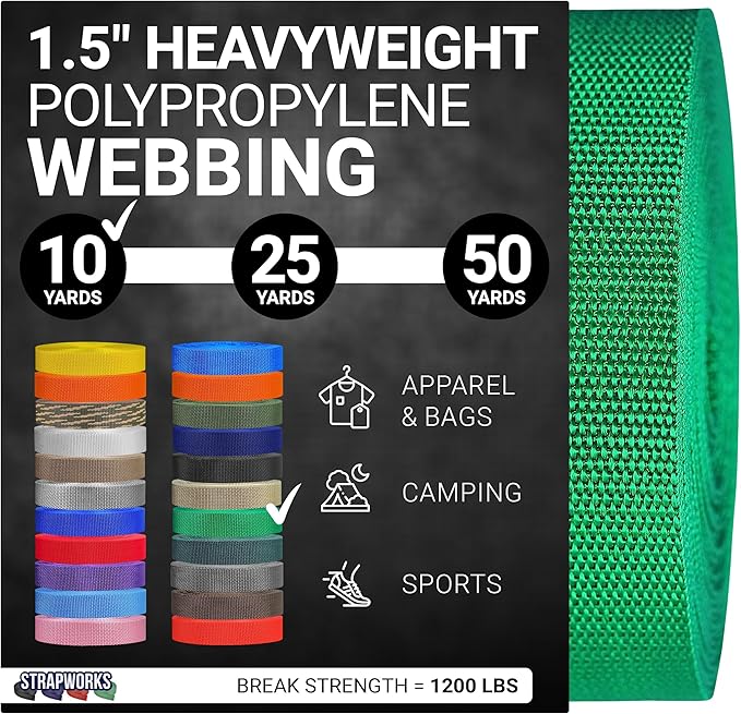Strapworks Heavyweight Polypropylene Webbing - Heavy Duty Poly Strapping for Outdoor DIY Gear Repair, 1.5 Inches