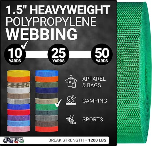 Strapworks Heavyweight Polypropylene Webbing - Heavy Duty Poly Strapping for Outdoor DIY Gear Repair, 1.5 Inches