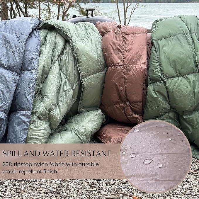 Down Camping Blanket with Footbox – Lightweight, Packable, Water Resistant Backpacking Quilt & Warm Puffy Compact Outdoor Throw – 52x77 with Stuff Sack for Stadium, Hiking & Travel