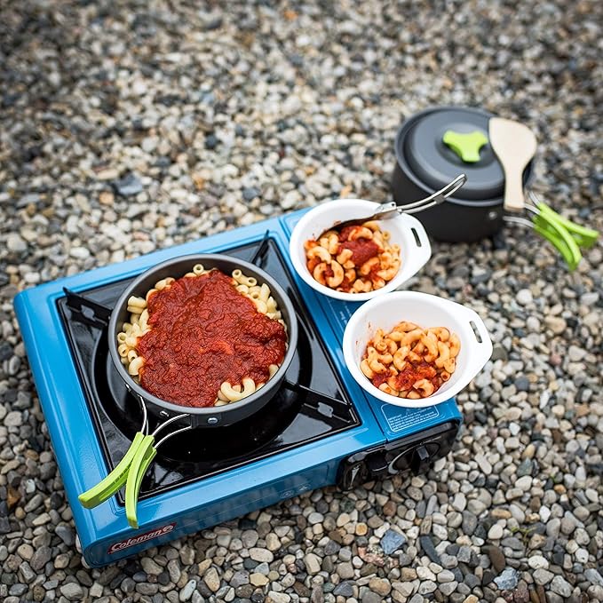 MalloMe Camping Cookware 18pc Mess Kit w/Backpacking Stove – Camping Cooking Set for Backpacking Gear - Camping Pots and Pans Set w/Camping Pot Pan Stove Utensils Camp Kitchen Equipment Accessories