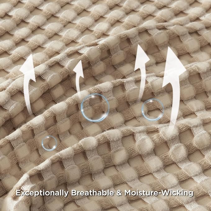 Bedsure Cooling Cotton Waffle Oversized King Blanket - Lightweight Breathable Blankets Rayon Derived from Bamboo for Hot Sleepers, Luxury Throws for Bed and Sofa, Taupe, 120x96 Inches