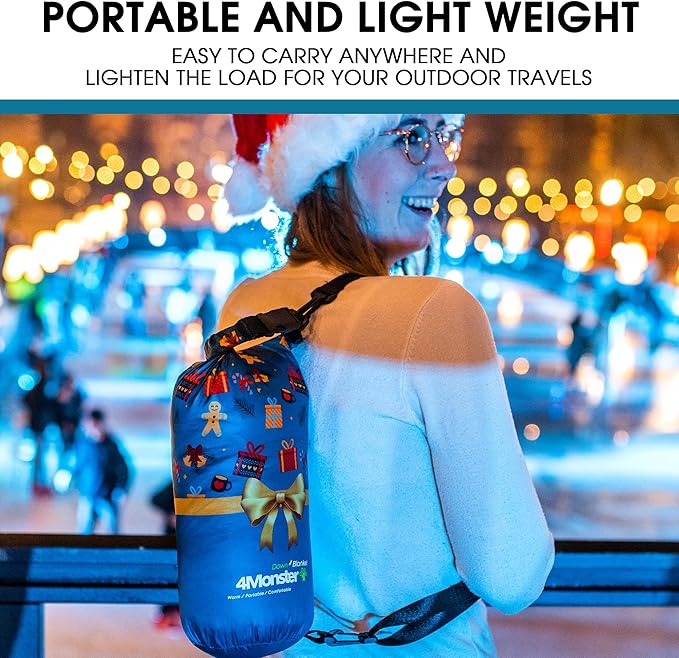 4Monster Down Camping Blanket - Outdoor Travel Quilt Puffy 650 Fill, Packable, Lightweight,Wind & Waterproof | Ideal for Stadium, Backpacking,Picnics, Beach and Hiking