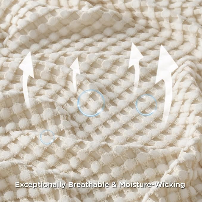 Bedsure Cooling Cotton Waffle Oversized King Blanket - Lightweight Breathable Blanket of Rayon Derived from Bamboo for Hot Sleepers, Light Beige, 120x96 Inches
