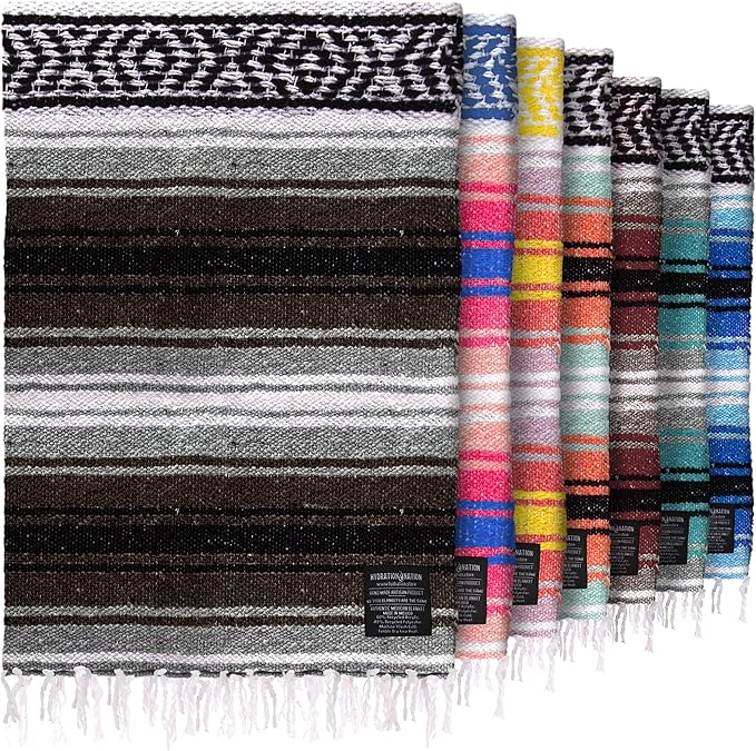 Authentic Extra Large Mexican Blanket - 70"x50" Handwoven Yoga, Serape, Artisanal Falsa, Beach, Camping, Picnic, Outdoor Blanket (Brown)