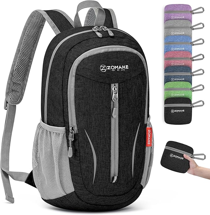 ZOMAKE Ultra Lightweight Packable Backpack 10L,Small Foldable Backpacks Hiking Water Resistant Collapsible Daypack for Women Men(Black-C1)