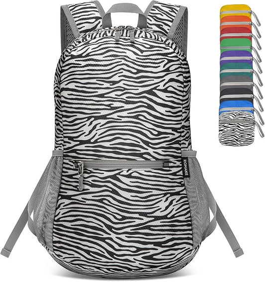 ZOMAKE Ultra Lightweight Hiking Backpack 20L, Packable Small Backpacks Water Resistant Daypack for Women Men(Zebra print)