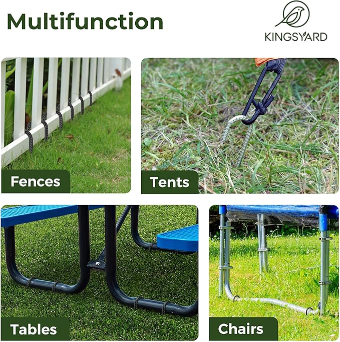 Kingsyard 8 Pack 16 Inch Galvanized Steel Metal J Hook Rebar Stakes, 0.4 inch Diameter Ground Anchors Heavy Duty Tent Stakes, Trampolines Stakes, Chain Link Fence Stakes, Black