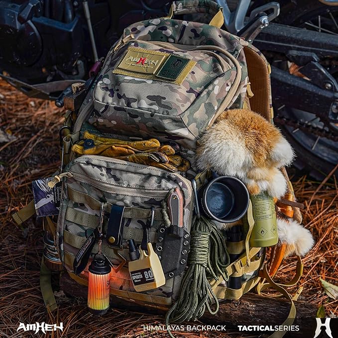 52L Tactical Backpack - 1050D 72 Hour Bug Out, 17" Laptop Compartment, Helmet Pocket and MOLLE for Survival Emergency (Camo)