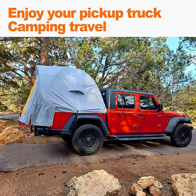 Pickup Jeep Truck Bed Tent, Tacoma Bed Tent, Tacoma Tent for 2 Person, Waterproof PU2000mm Double Layer with Rainfly, Full-Size Compact