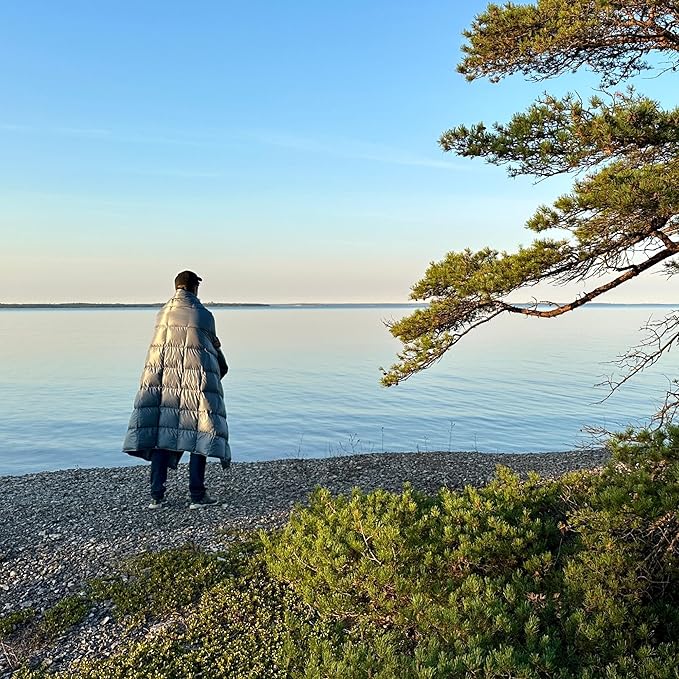 Down Camping Blanket with Footbox – Lightweight, Packable, Water Resistant Backpacking Quilt & Warm Puffy Compact Outdoor Throw – 52x77 with Stuff Sack for Stadium, Hiking & Travel