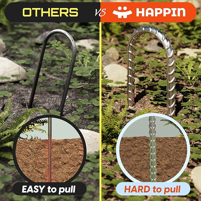 Happin® Ultra Strong Trampoline Stakes Anchors High Wind, Ground Anchors Heavy Duty, Trampoline Tie Down Anchor Kit, Ground Stakes Galvanized Steel, Trampoline Accessories, U Shaped (8 Pack, Silver)