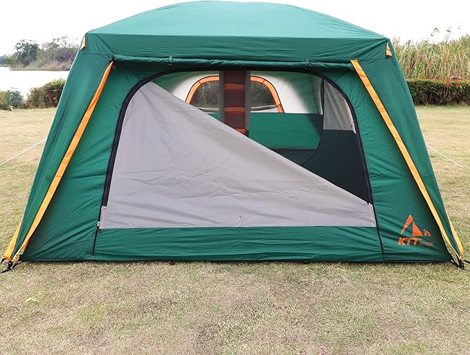 KTT Extra Large Tent 6-10-12-14 Person(B),Family Cabin Tents,2 Rooms,3 Doors and 3 Windows with Mesh,Straight Wall,Waterproof,Double Layer,Big Tent for Outdoor,Picnic,Camping,Family Gathering