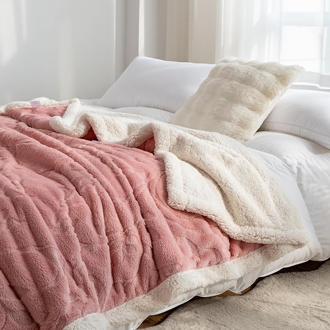 UKELER Sherpa Fleece Blanket 50 × 60 inch Fuzzy Soft Bed Blanket Thick Floral Throw Blanket for Couch Sofa Bed Office Camping, Pink