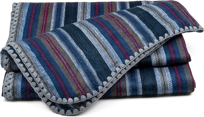 QISU Alpaca Wool Blanket Throw | Large, Beautiful, Warm, Variegated | 85 x 65 inches | Ultra-Soft, Hypoallergenic and Breathable | Non-Itchy or Scratchy (Deep Blue Splash)