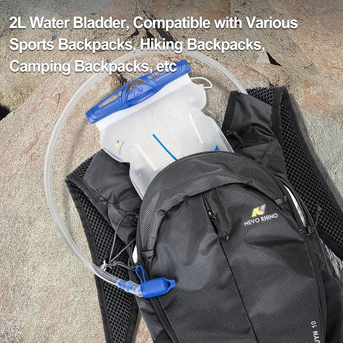 N NEVO RHINO Water Bladder 1.5L-2 Liter, BPA -Free Hydration Bladder for Hiking Backpack Running Vest, Leak - Proof Water Reservoir Storage Bag for Camping & Outdoor Adventures