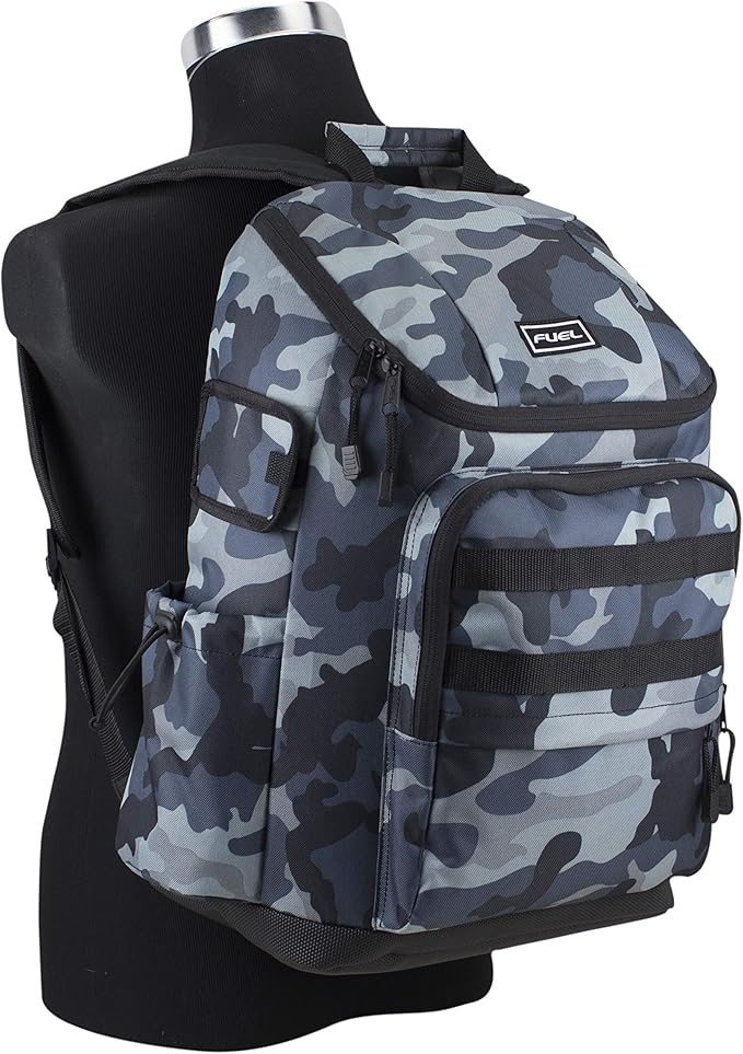 FUEL Travel Laptop Hiking Backpack Carry On Airline Approved Luggage Bag Carry On Large Backpack, Black Midnight Blue Camo