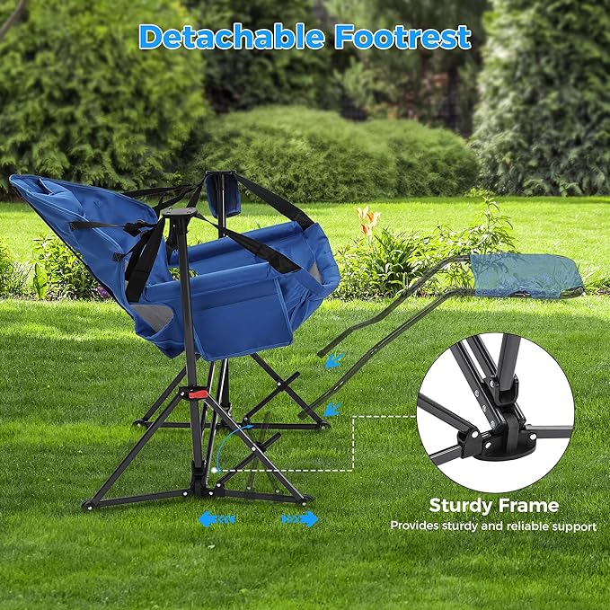 Ainfox Hammock Camping Chair with Footrest, Heavy Duty Foldable Portable Rocking Hammock Chairs Outside Swinging Camp with Cup Holder Pillow for Outdoor Patio Poolside Blue 2 Pack