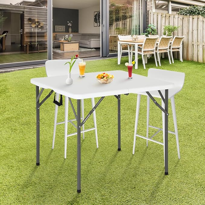 FDW 34" Folding Card Table Plastic Table Portable Square Height Dining Table Perfect for Party and Parties Backyard Events, White