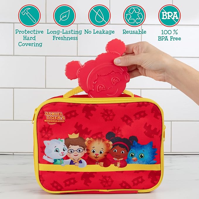 Miss Elaina Daniel Tiger Reusable Hard Ice 3 Pack- Slim Lightweight Design, Cool Thin Freezer Packs Keeps Food Cold for Longer- Easily Fits Inside Kids School Lunch Box Bento or Insulated Bag