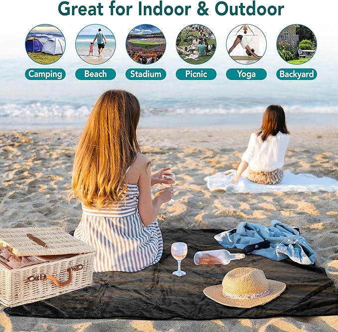 SUN CUBE Large Waterproof Camping Blanket, Fleece Quilted Stadium Blanket for Cold Weather, Windproof Foldable Outdoor Blanket Mat for Picnic, Beach, Pets, Car, 60x80in