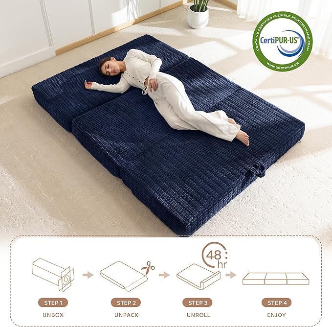BYBYME Memory Foam Tri-Folding Mattress, 6 Inch Gel Folding Mattress Topper, Foldable Soft Guest Bed Camping Pad, with Washable Cover