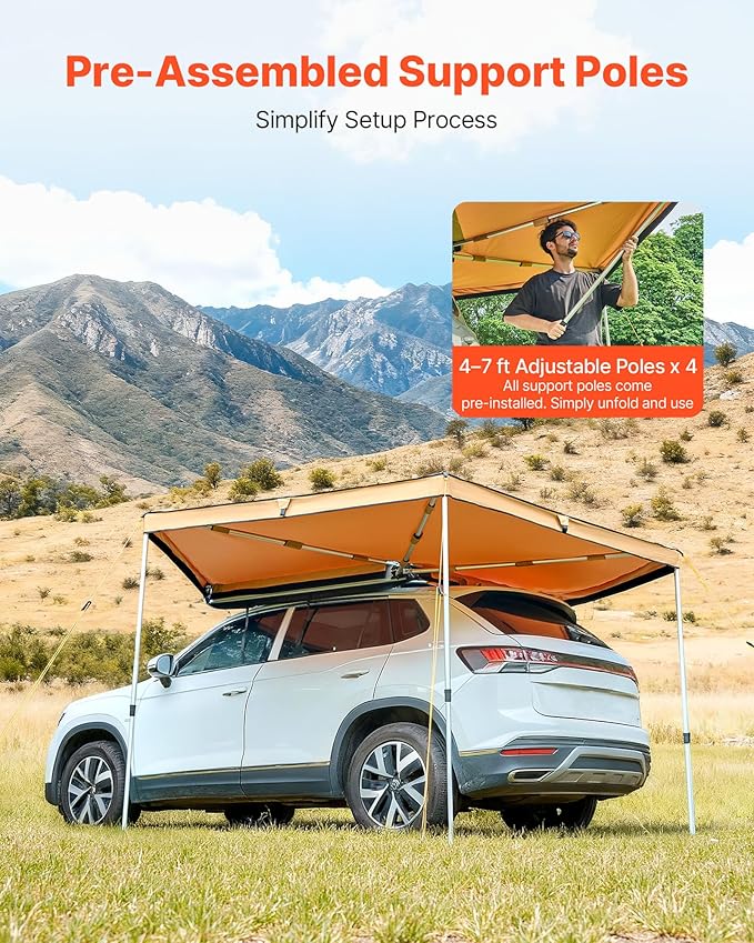 VEVOR 270 Degree Awning, 52 sq.ft Driver Side Vehicle Awning, Waterproof UV50+ Car Side Awnings with Carry Bag, All-Weather Free-Standing Overland Awnings Car Shelter for SUV Van Truck Camping