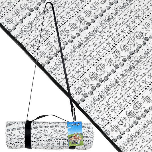 Outdoor Picnic Blanket White Fish 60"x80" Sandproof Beach Blanket Waterproof Picnic Blankets Foldable for Caming, Beach, Outdoor Activities.