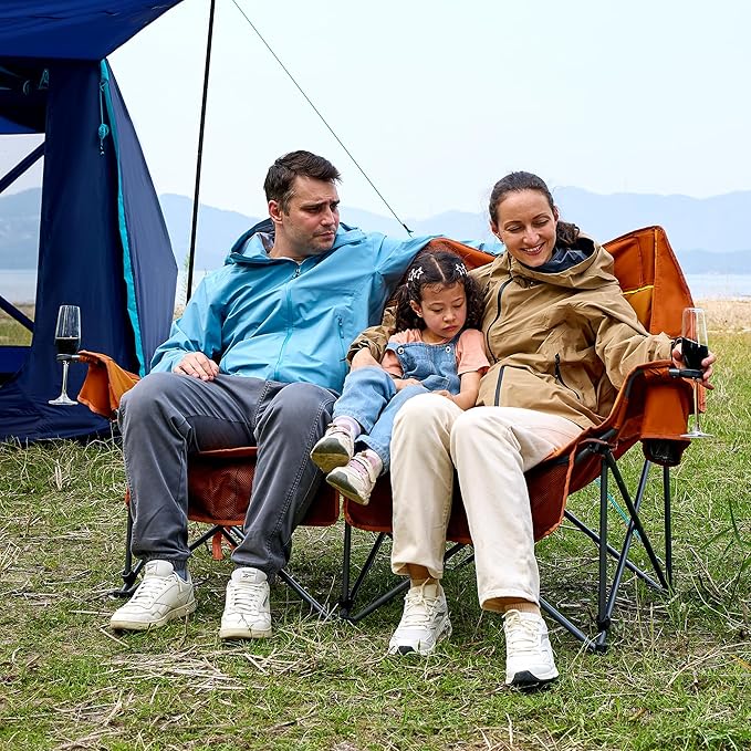 Timber Ridge Double Camping Chair, Heavy Duty Outdoor Folding Camp Couch, Loveseat Camping Chairs Perfect for Campsites, Patio/Lawn, Soccer Games or Other Youth Sports, Supports 600 lbs