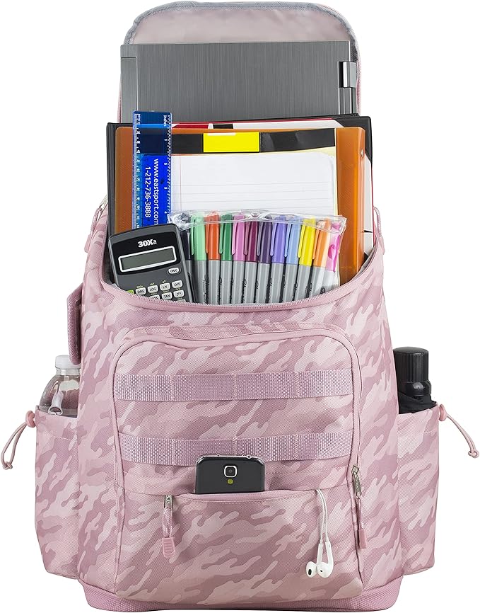 FUEL Multi-Pocket Cargo Travel Backpack Luggage Bag with Top-Loader Entry, Dusty Pink Camo