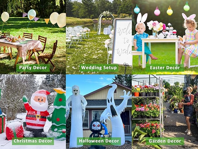 RIY Trampoline Stakes Anchors High Wind 12'' Ground Anchor Heavy Duty Tent Stakes Swing Set Anchors Trampoline Accessories with T Hook - Black 12pcs