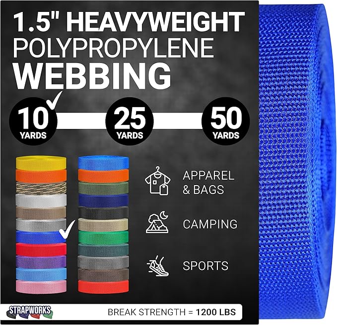 Strapworks Heavyweight Polypropylene Webbing - Heavy Duty Poly Strapping for Outdoor DIY Gear Repair, 1.5 Inches