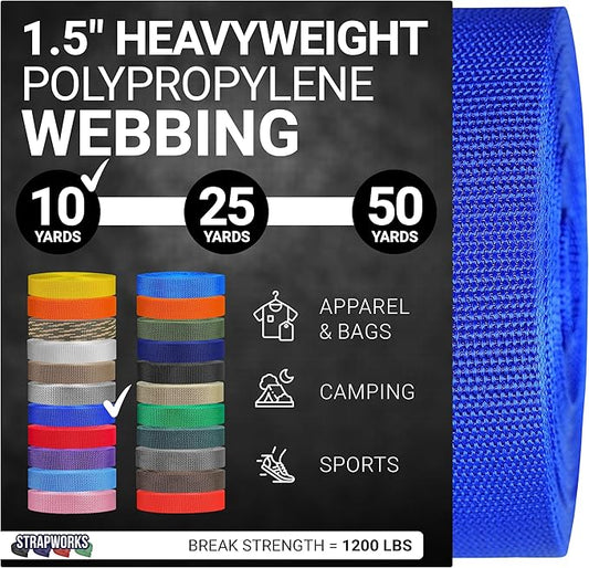 Strapworks Heavyweight Polypropylene Webbing - Heavy Duty Poly Strapping for Outdoor DIY Gear Repair, 1.5 Inches