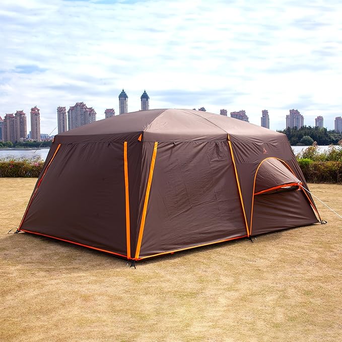 KTT Extra Large Tent 6-10-12-14 Person(Style-B),Family Cabin Tents,2 Rooms,3 Doors and 3 Windows with Mesh,Straight Wall,Waterproof,Double Layer,Big Tent for Outdoor,Picnic,Camping,Family Gathering