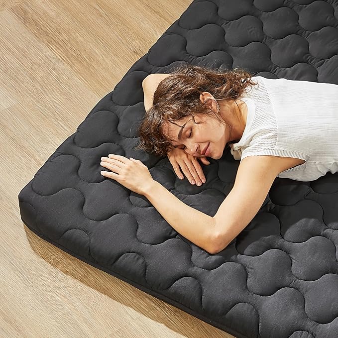 Japanese Floor Mattress, Futon Mattress Queen Size 3" Thick Portable Sleeping Pad with High Density Foam, Foldable & Comfortable Tatami Mat for Adult, Roll Up Lounger Camping Bed, Gray